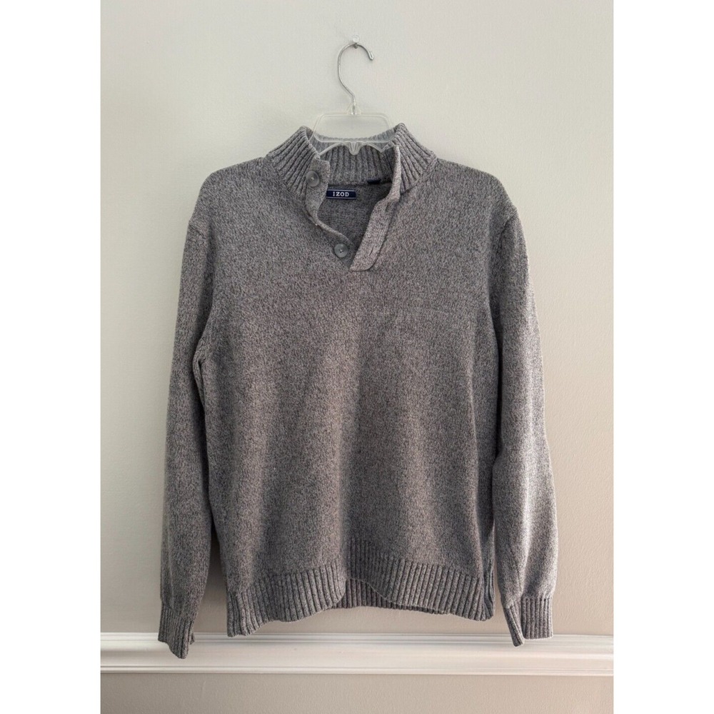 Men's IZOD Grey 1/4 Button Down Long Sleeve Sweater - Size L